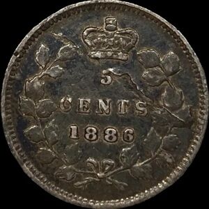 1886 Canada Five Cents Coin with Crown and Leaves